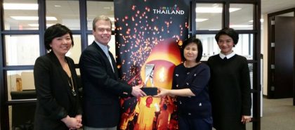 Srimala Waraphaskul, Director, TAT New York accepting the award on behalf of the Tourism Authority of Thailand (TAT)