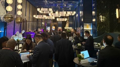 Business-matching session at the Middle East Luxury Trade Meet 2025 in Kuwait, with Thai and Kuwaiti delegates networking in an upscale venue.