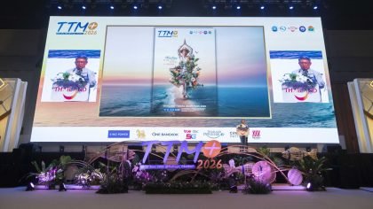 TTM+ 2026 stage presentation highlighting Thailand Tourism Update and Healing is the New Luxury in Pattaya
