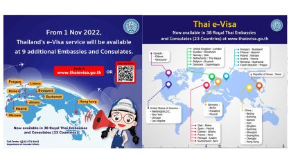 Thailand e-Visa online application service now available in 38 cities worldwide